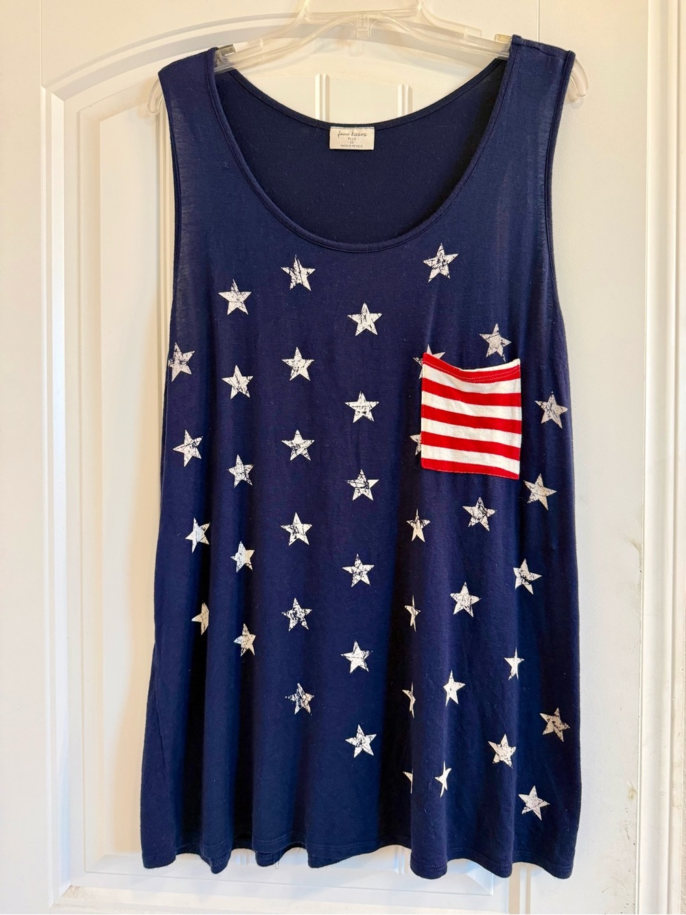 Free Kisses Navy Star Tank with Red-White Striped Pocket